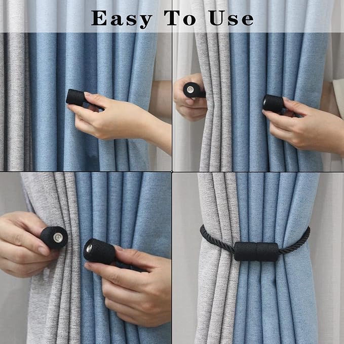 2 Pack Black Strong Magnetic Curtain Tiebacks Outdoor Elegant Decorative Tie - Image 4