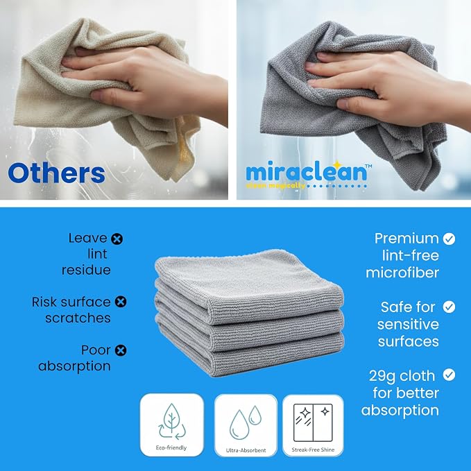 Microfiber Cleaning Cloth Grey 12 Pack Premium Microfiber Towels - Image 6