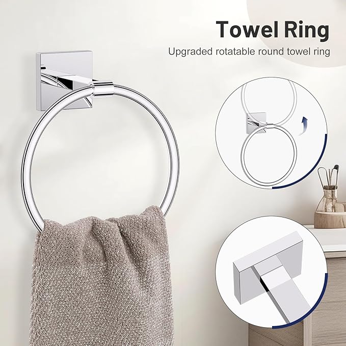 Towel Ring Set 4 Piece Bathroom Hardware Set Includes Towel Ring 2 Towel Hooks - Image 3