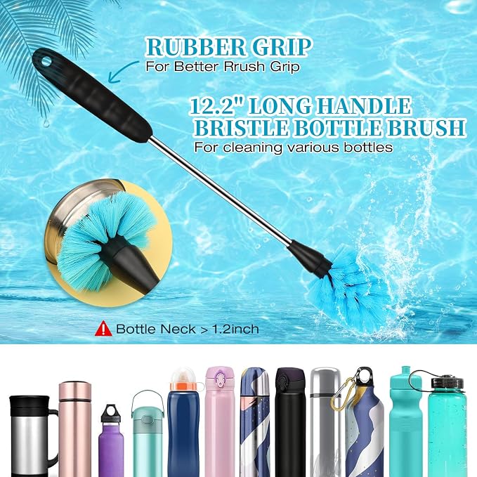 6 Pack Bottle Brush Cleaner Set, Long Handle Stainless Steel Water Bottle - Image 2