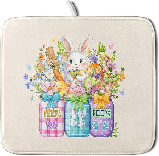 Easter Bunny Carrots Dish Drying Mat by Anyako