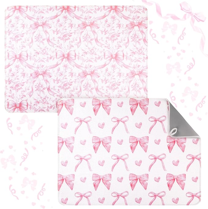 2 Pcs Large Coquette Pink Bow Dish Drying Mat Large by SiliFine