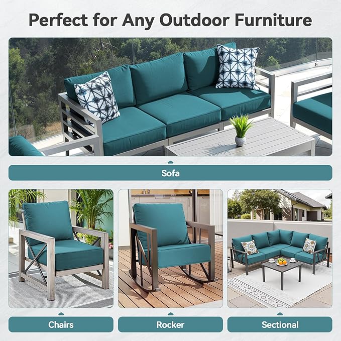 Luxury 6" Outdoor Cushions for Patio Furniture, 24x24x6" Thick Seat Cushion Set of 2, Fade Resistant Couch Chair Replacement Cushions High Density Deep Wicker Chair Cushion w/ Removable Cover, Green