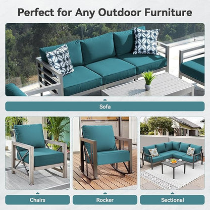 Luxury 6" Outdoor Cushions for Patio Furniture, 24x24x6" Thick Seat Cushion Set of 2, Fade Resistant Couch Chair Replacement Cushions High Density Deep Wicker Chair Cushion w/ Removable Cover, Green