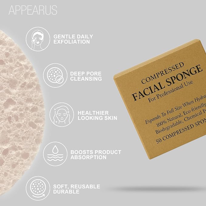 Appearus Natural Cellulose Facial Sponges – 50 Pack – Professional Spa Facial - Image 3