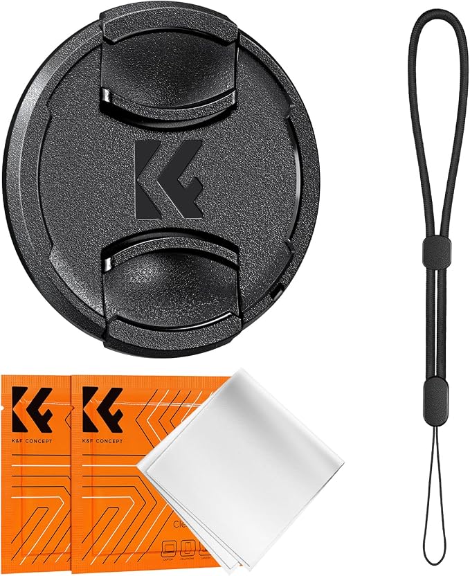 K&F CONCEPT 52mm Lens Cap Cover, 4-in-1 Center Pinch Lens Cover Black Anti-Loss by KFCONCEPT