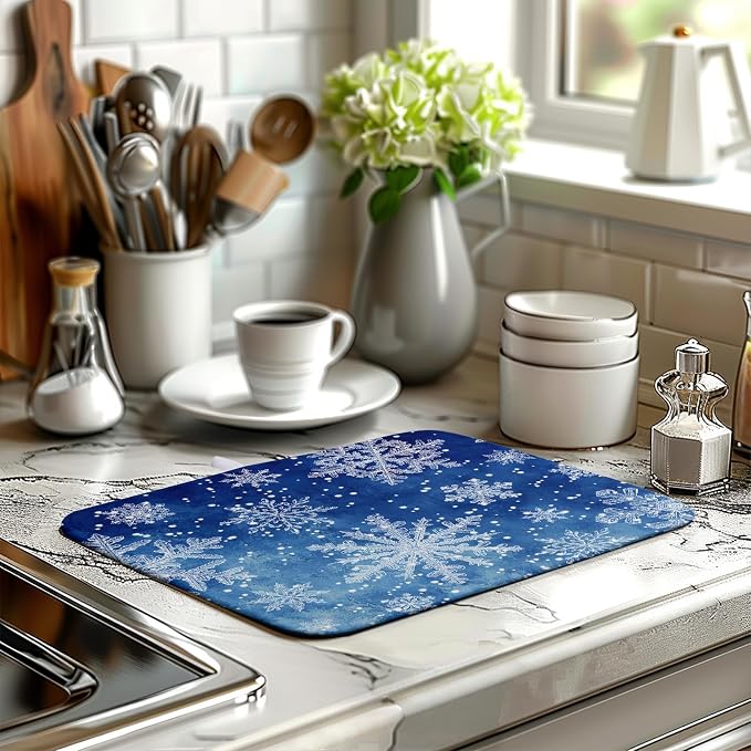 Winter Blue Snowflake Dish Drying Mat - Image 6
