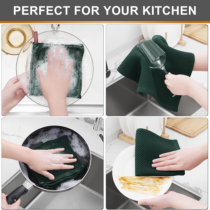Kitinjoy 100% Cotton Kitchen Dish Cloths, 8 Pack Waffle Weave Ultra Soft - Image 4