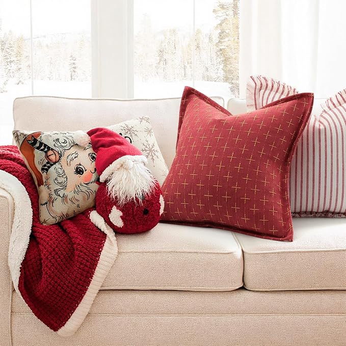 ZWJD Christmas Pillow Covers 24x24 Set of 2 Soft Polyester Textured Red Pillows - Image 2