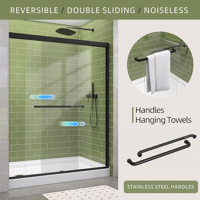 GETPRO Sliding Shower Door 44-48 in. W x 72 in. H Semi-Frameless Bypasss Double - Image 2