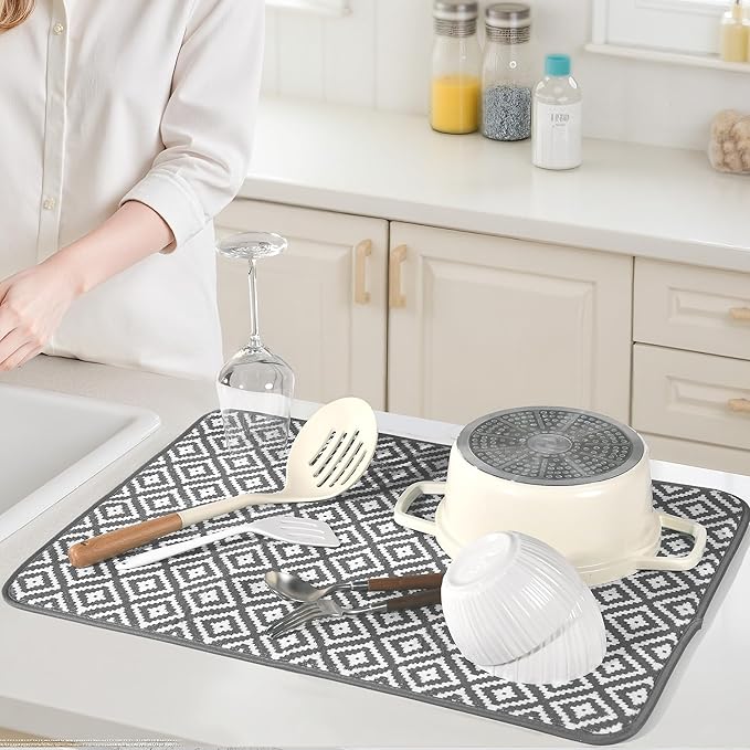 Subekyu 2 Pack Dish Drying Mat, 24*18 inch Ultra Absorbent Microfiber Dishes - Image 5