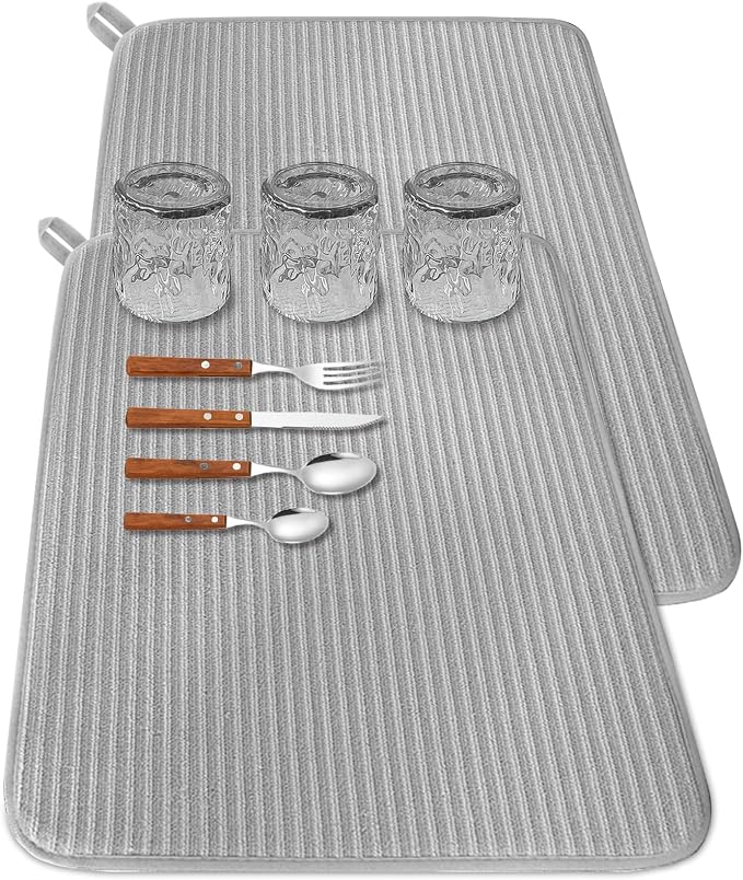 2 Pack Large Dish Drying Mat for Kitchen Counter, 24*17 inch Microfiber by Xuyyicao