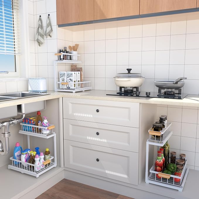 Under Sink Organizer 2 Tier, Pull Out Drawer Slides Under Sink Storage - Image 3
