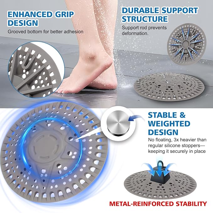 ZOOY Shower Drain Hair Catcher, 2 Pack 5.5 Inch Silicone Drain Cover - Image 2