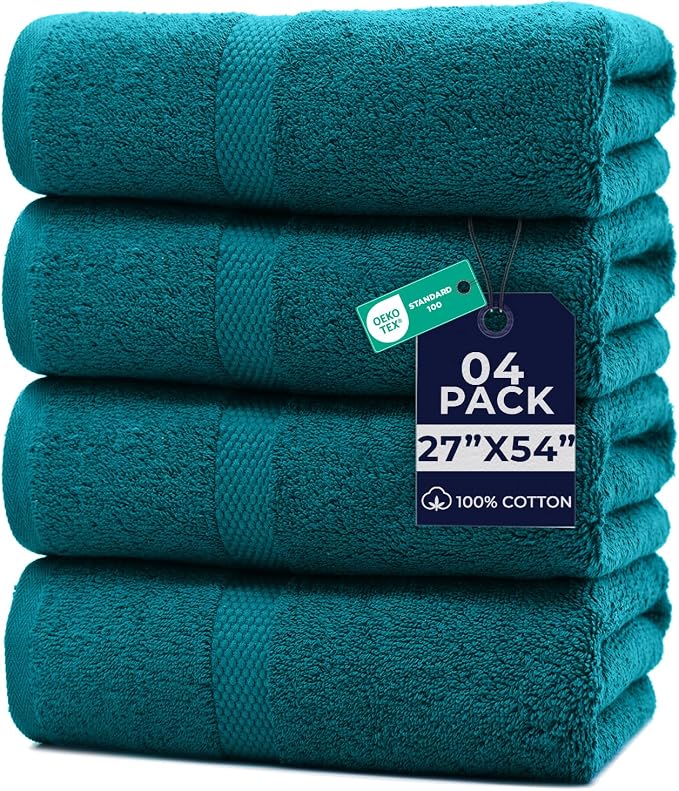 DAN RIVER Bath Towels Set of 4, 27 x 54 Inches, 100% Cotton, Larger & Lighter by DanRiver