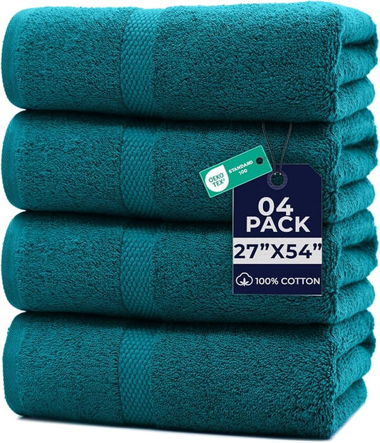 DAN RIVER Bath Towels Set of 4, 27 x 54 Inches, 100% Cotton, Larger & Lighter by DanRiver