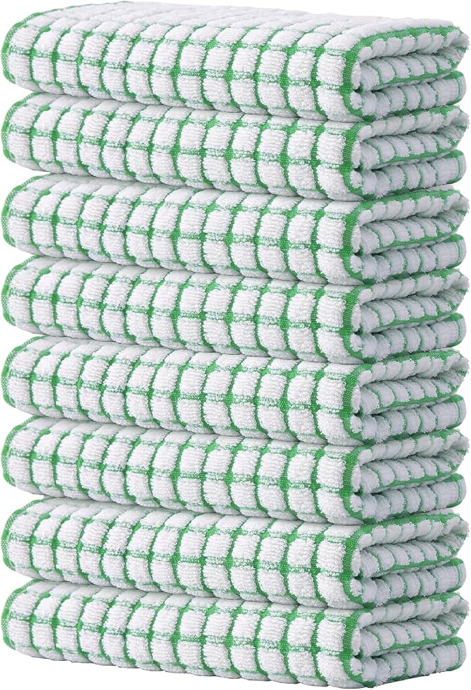 Kitinjoy Cotton 8 Pack Terry Kitchen Towels, 16 x 25 Inches Super Soft and by Kitinjoy