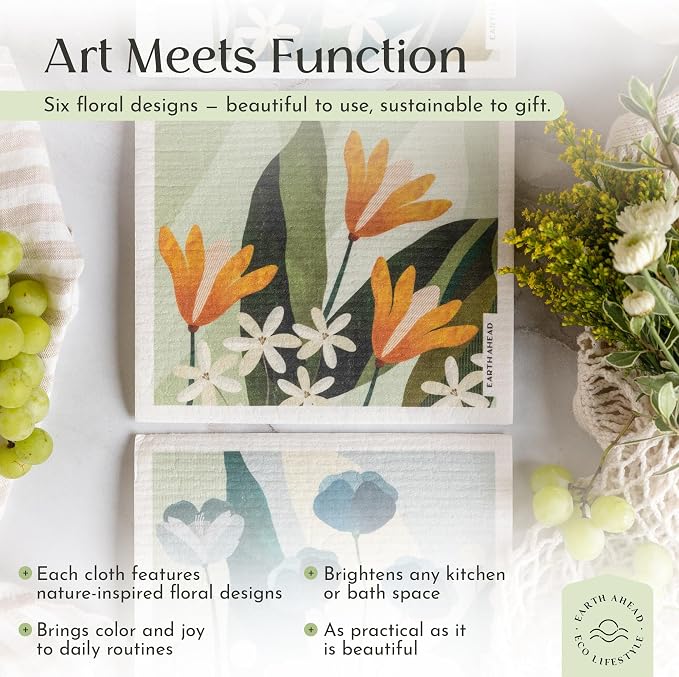 Swedish Dishcloths – Classic Botanical Floral Designs – Reusable Compostable - Image 8