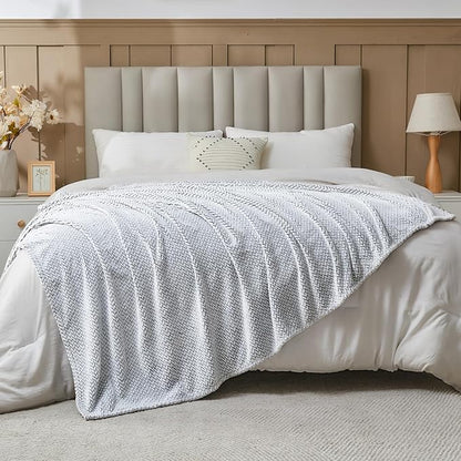 NEWCOSPLAY Super Soft Queen Blanket Frosty Dark Grey Premium Silky Flannel Fleece Leaves Pattern Lightweight Bed Blanket All Season Use (Frosty Dark Grey, Queen(90"x90"))