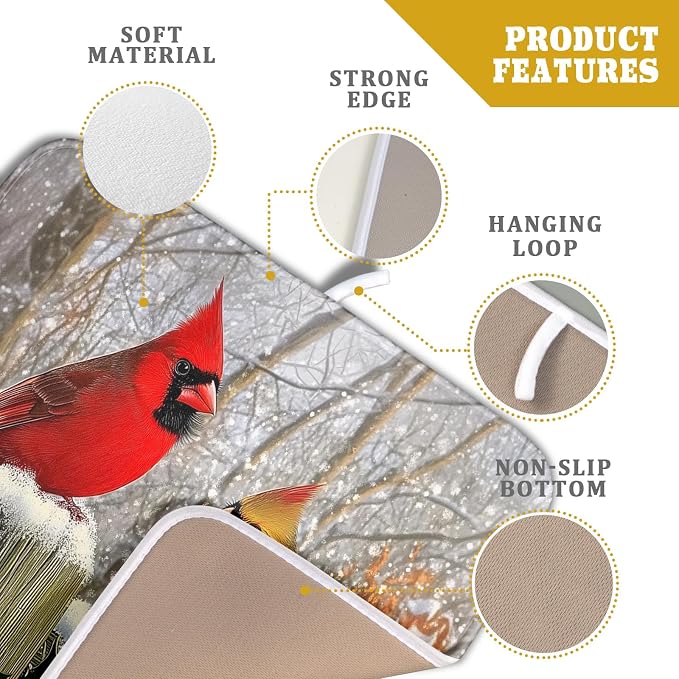 Winter Birds Dish Drying Mat Red Berry Dish Drainer Rack Mat Microfiber - Image 4