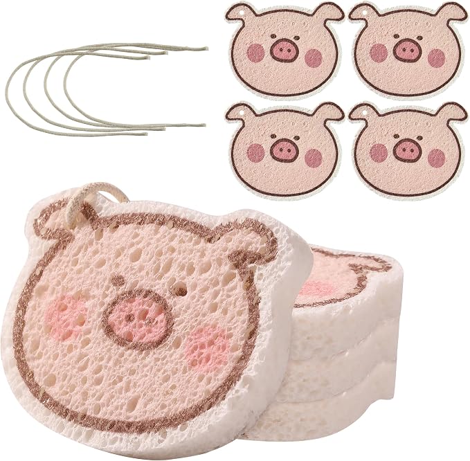 JOYMOOP Kitchen Sponge for Washing Dishes, 4 Pack Cartoon Cellulose Sponges for by JOYMOOP