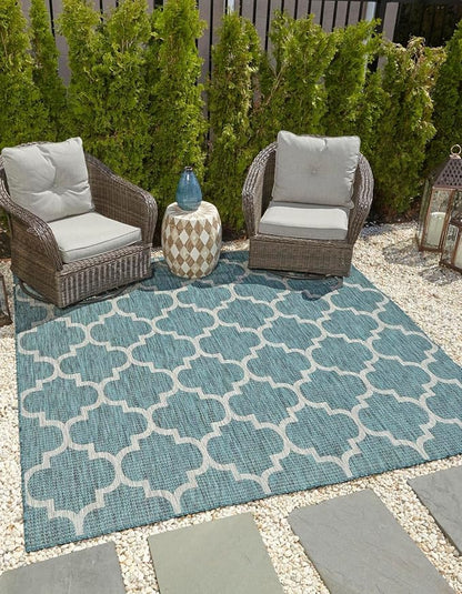 Unique Loom Outdoor Trellis Collection Area Rug (10' Square Teal/Gray)