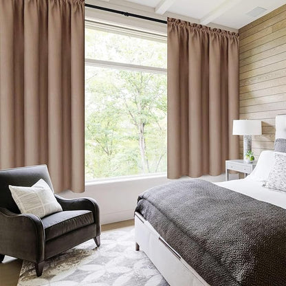 DWCN Blackout Curtains for Living Room Thermal Insulated, Energy Saving & Noise Reducing Bedroom Curtains, Khaki, W 70x L 63 Inch, Set of 2 Rod Pocket Curtain Panels