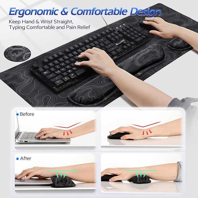 Gimars 4 in 1 Mouse Pad and Keyboard Wrist Rest Set, Large Mouse Pad - Image 4