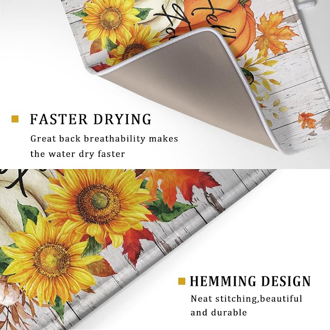 Hello Fall Dish Drying Mat for Kitchen Counter 18x24 Inch Orange Pumpkin - Image 3