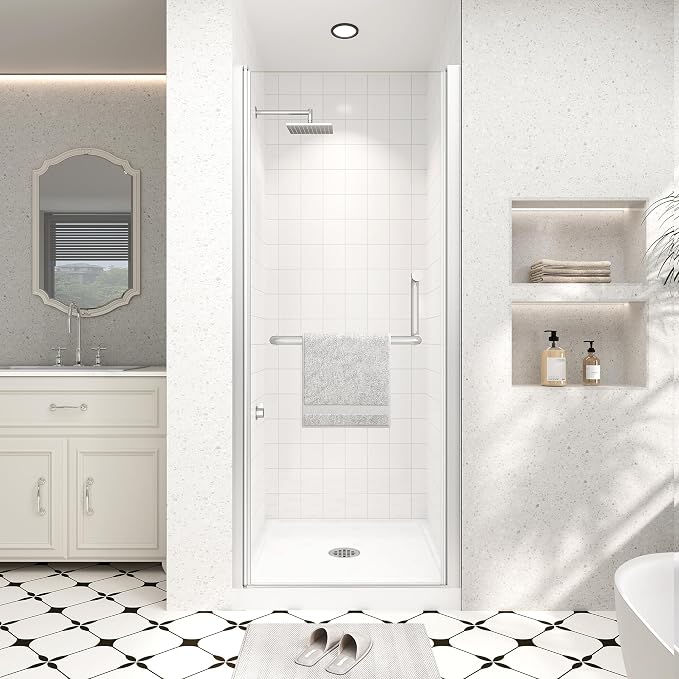 Frameless Pivot Shower Door 28"-30" Wx72 H, 1/4" Clear Nano Coated Tempered by Unknown