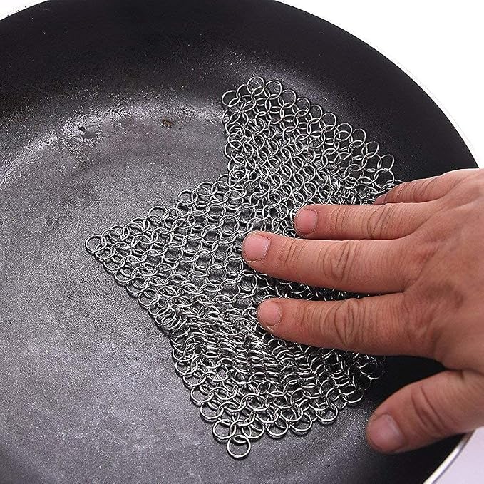 Cast Iron Cleaner 8"x6" 316L Stainless Steel Chainmail Scrubber - Image 3