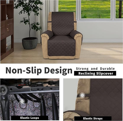 Easy-Going Recliner Chair Slipcover Reversible Sofa Cover Water Resistant Couch Cover Furniture Protector with Elastic Straps for Pets Dog (Recliner 22 inch, Chocolate/Beige)