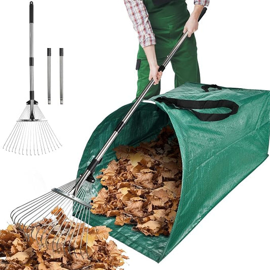 60Gallon Leaf Collector and Adjustable Metal Rake Set, Detachable 18 Tines Leaf by Unknown