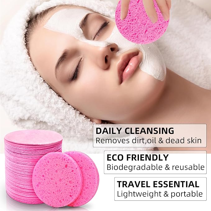 60-Count Compressed Facial Sponges 100% Natural Cellulose Cosmetic Spa Sponges - Image 4