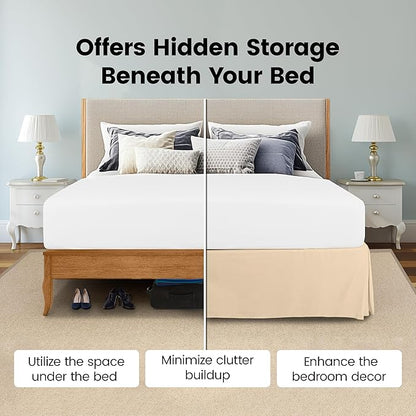 Utopia Bedding Queen Bed Skirt - Soft Quadruple Pleated Ruffle - Easy Fit with 16 Inch Tailored Drop - Hotel Quality, Shrinkage and Fade Resistant (Queen, Beige)