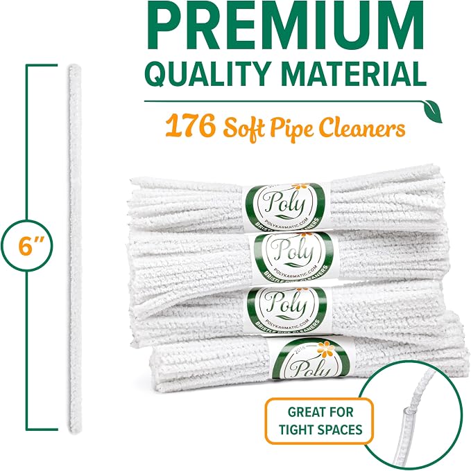 176 Count Bulk Soft Bristle Pipe Cleaners Chenille in White - Image 4