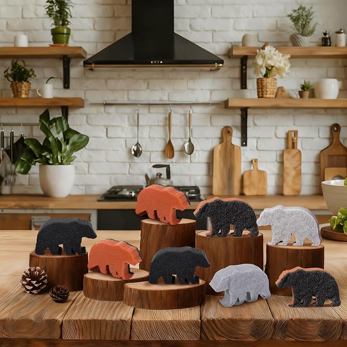 Tioncy 12 Pack Rustic Bear Kitchen Sponges Bulk 4 Colors Cute Dual Sided - Image 6