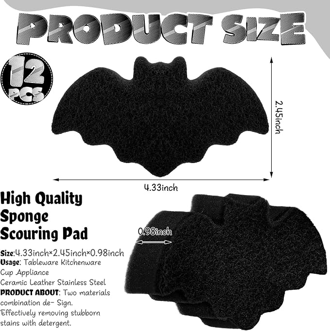Tioncy 12 Pack Bat Sponges Kitchen Bulk Dual Sided Scrubber Gothic Sponges - Image 3