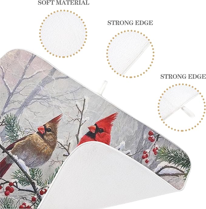 Christmas Dish Drying Mats 18x24 Inch Snow Red Bird Drying Mats Xmas Farmhouse - Image 7