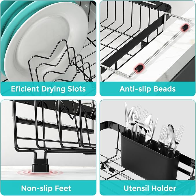 Small Expandable Over The Sink Dish Drainer Drying Rack In Stainless Steel Metal - Image 6