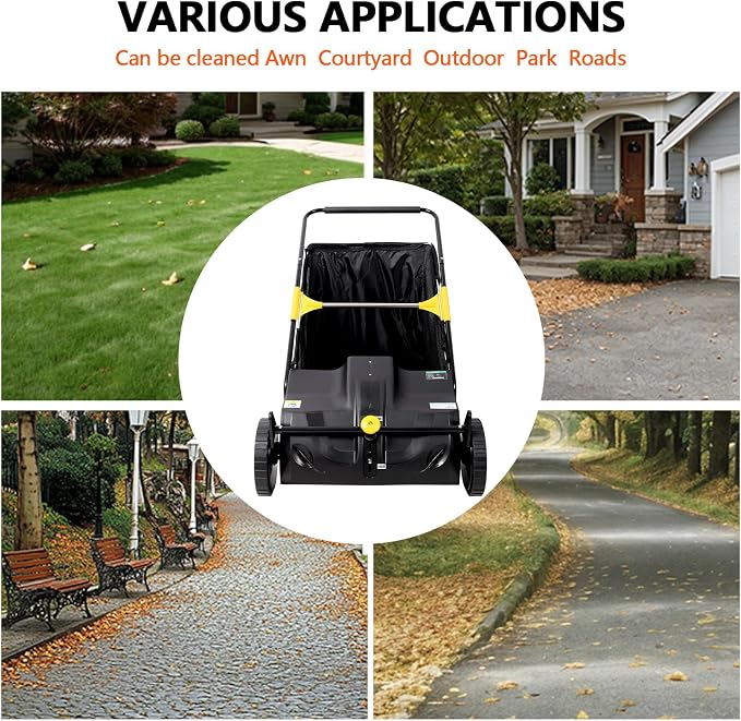 21" Hand-Push Lawn Sweeper | 4 Heavy-Duty Brushes & Wheels, Adjustable Height - Image 6