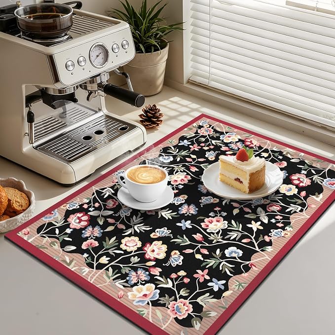 LOKHOM Floral Dish Drying Mat, Cuttable Hide Stain Drying Mat - Image 4