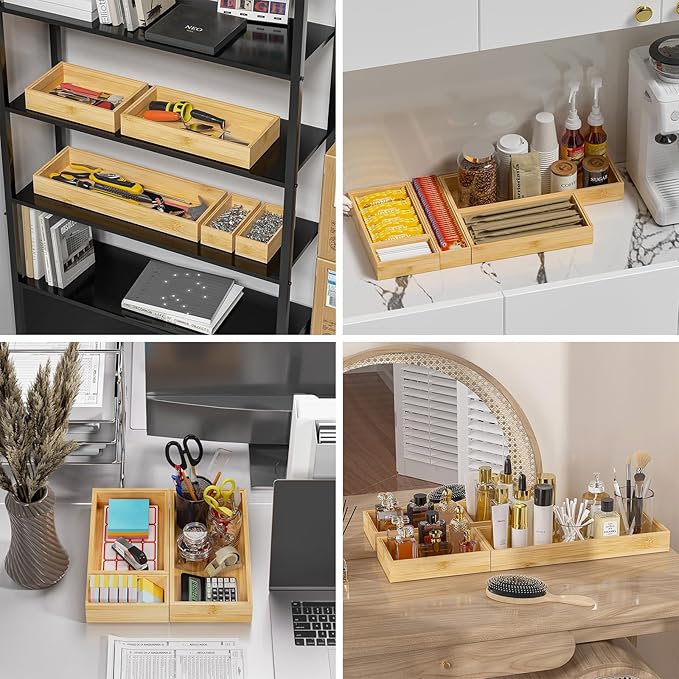 Bamboo Drawer Organizer – Set of 2 Stackable Storage Boxes, 8.3" x 2.3" x 1.77" - Image 9