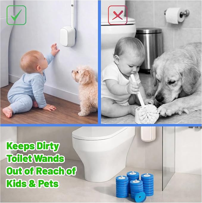 CiLoN Wall-Mounted Disposable Toilet Brush Kit and 30 Fresh Bleach Scrubbing - Image 4