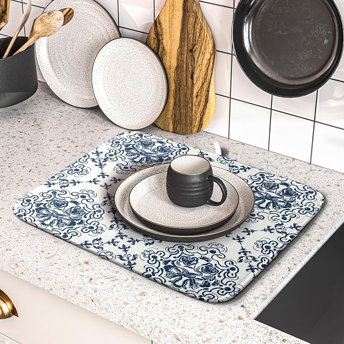 Bohemian Grey Retro Dish Drying Mat - Image 5