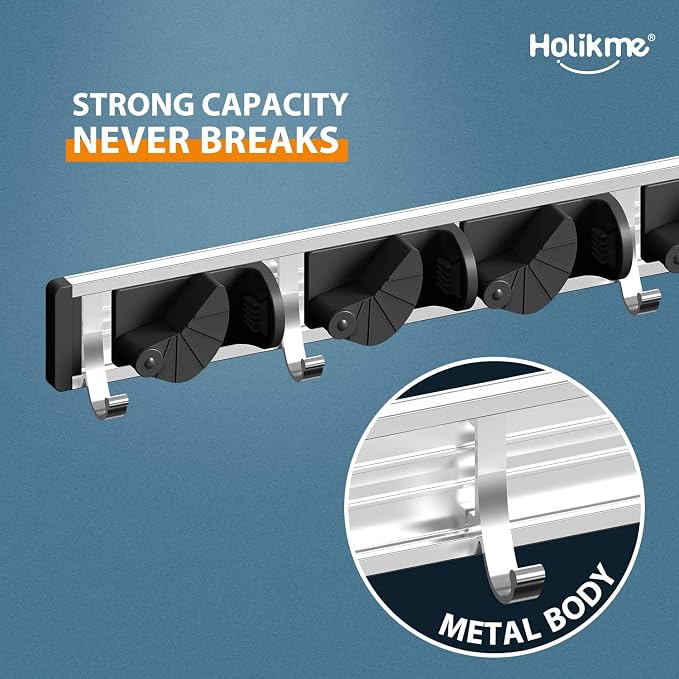 Holikme Mop Broom Holder Wall Mount Metal Pantry Organization and Storage - Image 2