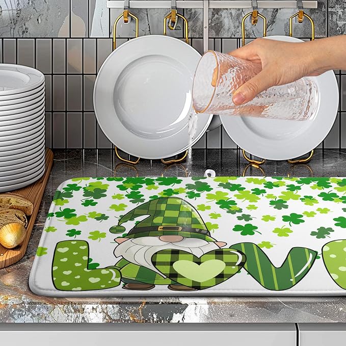 St Patrick's Day Gnomes Dish Drying Mat Shamrock Green Spring Kitchen Dish - Image 4