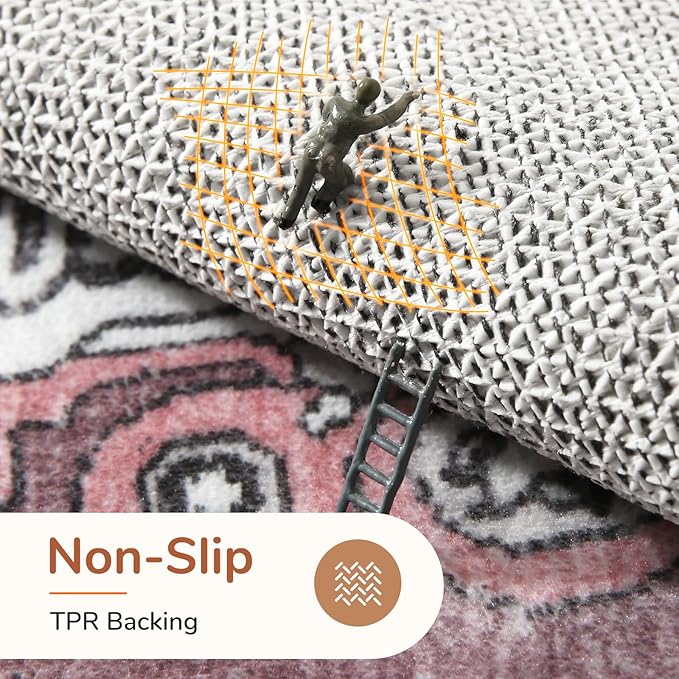 OPPODREAM Thin 6x9 Area Rugs, Washable Rug 6x9 with Non Slip Backing, Faux Cashmere Low-Pile 6 x 9 Carpet, Pink & Cream
