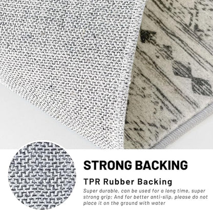 KUTA Boho Runners for Hallways 2.6x10 ft Moroccan Washable Runner Rug Non-Slip Vintage Grey Kitchen Rugs Ultra Soft Distressed Geometric Floor Carpet for Bedroom Laundry Living Room