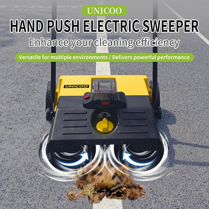 UNICOO® Electric Hand Push Floor Sweeper – Battery Powered Walk-Behind Sweeper - Image 2